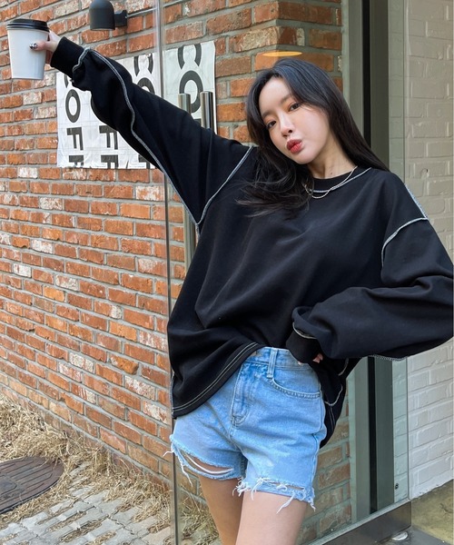 SONA（ソナ）の「3rd Spring×SONYUNARAコラボ ステッチゆるフィットTシャツ（Tシャツ/カットソー・レディース・ホワイト/チャコールグレー/ブラック/クリーム・FREE）」の19枚目の写真