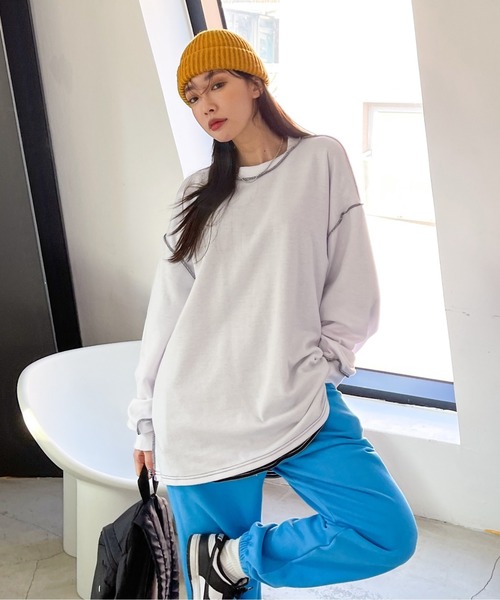 SONA（ソナ）の「3rd Spring×SONYUNARAコラボ ステッチゆるフィットTシャツ（Tシャツ/カットソー・レディース・ホワイト/チャコールグレー/ブラック/クリーム・FREE）」の8枚目の写真