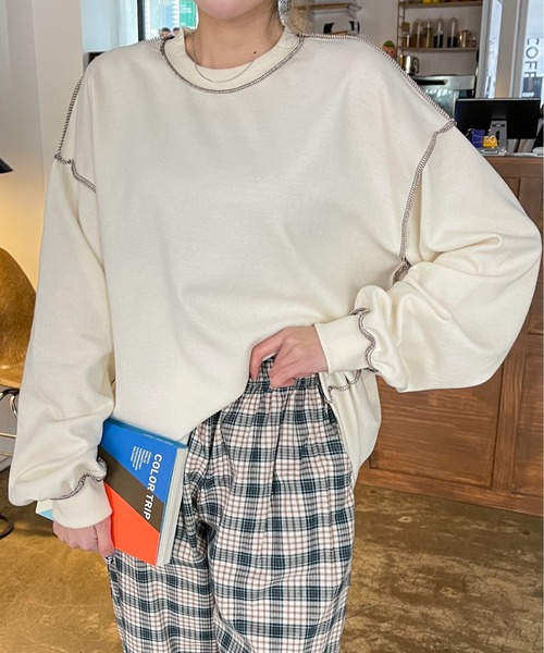 SONA（ソナ）の「3rd Spring×SONYUNARAコラボ ステッチゆるフィットTシャツ（Tシャツ/カットソー・レディース・ホワイト/チャコールグレー/ブラック/クリーム・FREE）」の17枚目の写真