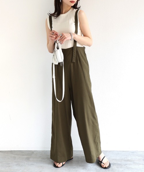 andme(アンドミー)の「レーヨンリネンサスペンダー付きサロペット(サロペット/オーバーオール・レディース・グレー系その他/ベージュ/ネイビー/ブラック/ライトカーキ/カーキ/ブラウン/テラコッタ/ベージュ系その他2・M/L)」の7枚目の写真