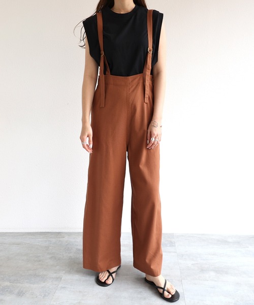 andme(アンドミー)の「レーヨンリネンサスペンダー付きサロペット(サロペット/オーバーオール・レディース・グレー系その他/ベージュ/ネイビー/ブラック/ライトカーキ/カーキ/ブラウン/テラコッタ/ベージュ系その他2・M/L)」の4枚目の写真