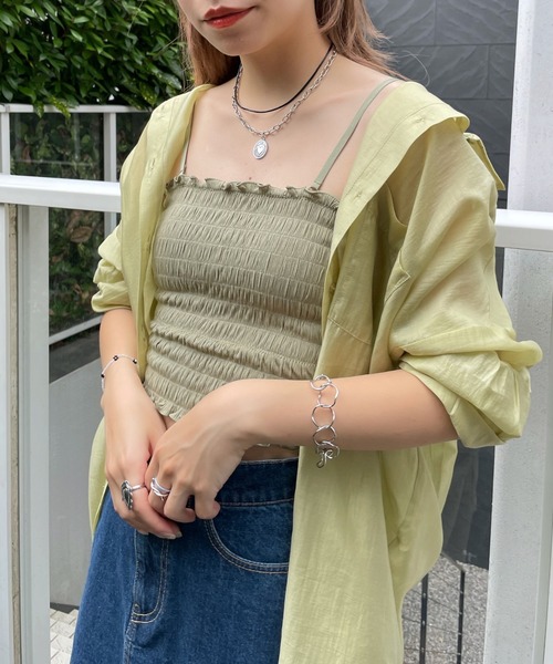 WEGO(ウィゴー)の「WEGO/2wayシャーリングカップインキャミソール(キャミソール・レディース・サックスブルー/ブラック/アイボリー/オレンジ/ライム/グリーン系その他/ライトパープル/ダークオレンジ/グリーン/ダークグリーン・FREE)」の6枚目の写真