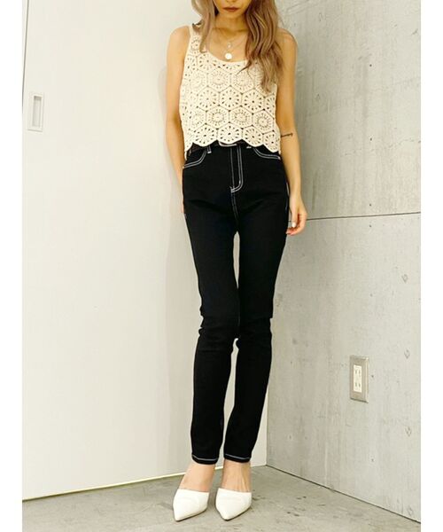 GYDA（ジェイダ）の「【SETUP着用可】クロシェショートニットタンク（タンクトップ・レディース・ベージュ/ブラウン/アイボリー・FREE）」の4枚目の写真