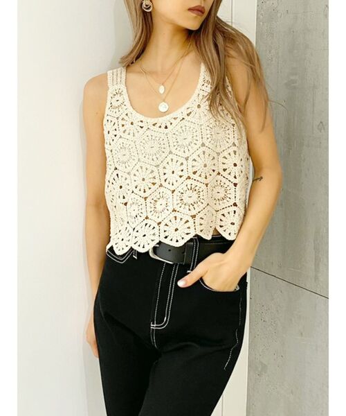 GYDA（ジェイダ）の「【SETUP着用可】クロシェショートニットタンク（タンクトップ・レディース・ベージュ/ブラウン/アイボリー・FREE）」の14枚目の写真