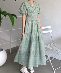 カットワークレースロングワンピース