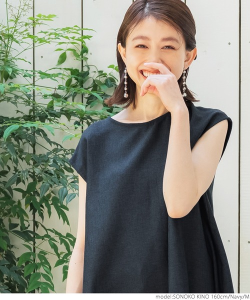 coca(coca)(コカ)の「リネンライクフレンチスリーブロングワンピ(ワンピース・レディース・ベージュ/ネイビー・M/L)」の15枚目の写真