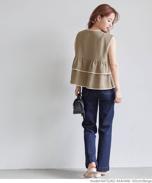 coca(coca)(コカ)の「パイピングフリルブラウス(シャツ/ブラウス・レディース・ベージュ/ブラック・ONE SIZE)」の14枚目の写真