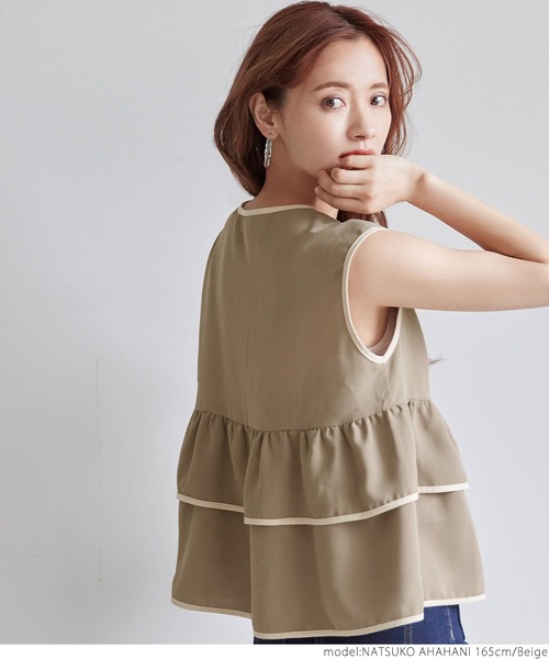 coca(coca)(コカ)の「パイピングフリルブラウス(シャツ/ブラウス・レディース・ベージュ/ブラック・ONE SIZE)」の19枚目の写真