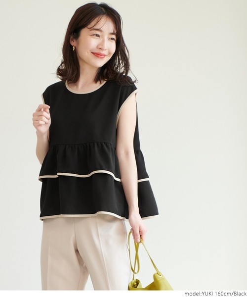 coca(coca)(コカ)の「パイピングフリルブラウス(シャツ/ブラウス・レディース・ベージュ/ブラック・ONE SIZE)」の17枚目の写真