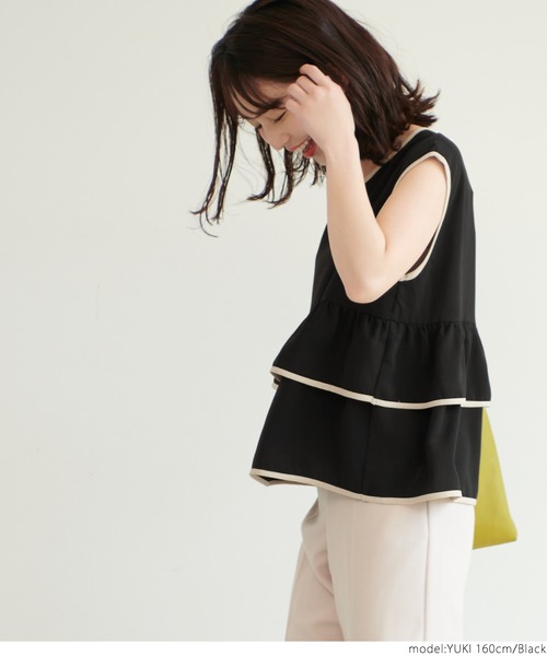 coca(coca)(コカ)の「パイピングフリルブラウス(シャツ/ブラウス・レディース・ベージュ/ブラック・ONE SIZE)」の10枚目の写真