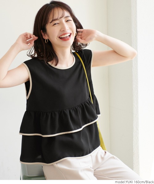 coca(coca)(コカ)の「パイピングフリルブラウス(シャツ/ブラウス・レディース・ベージュ/ブラック・ONE SIZE)」の4枚目の写真