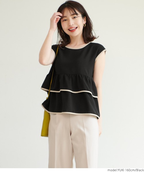 coca(coca)(コカ)の「パイピングフリルブラウス(シャツ/ブラウス・レディース・ベージュ/ブラック・ONE SIZE)」の8枚目の写真