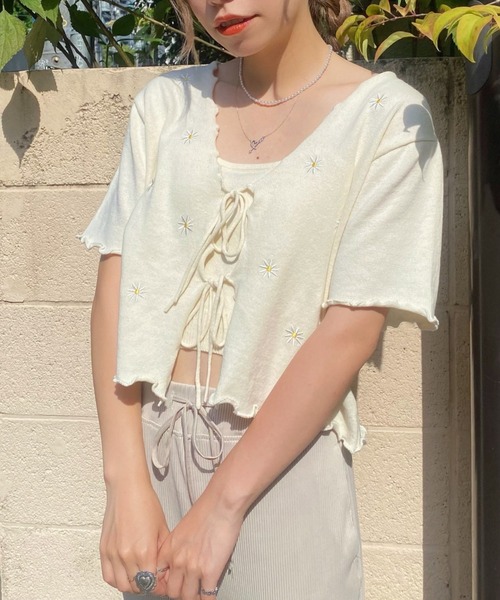 dispark（ディスパーク）の「DISPARK/【2点セット】キャミSETフラワーカーディガン（カーディガン/ボレロ・レディース・サックスブルー/アイボリー・FREE）」の2枚目の写真