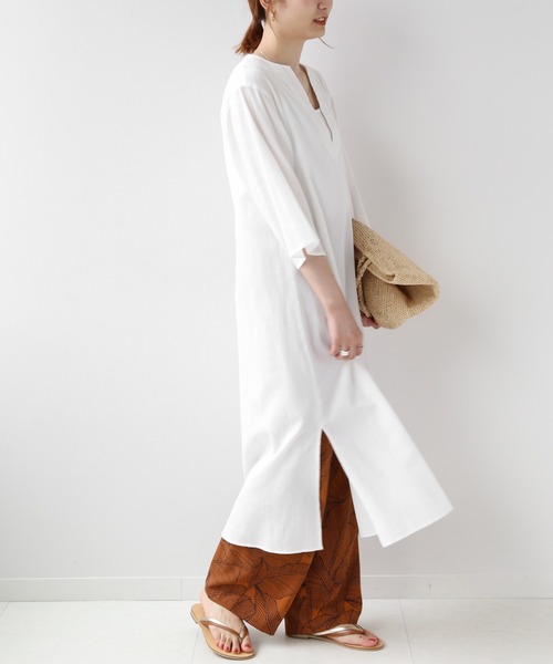 JOURNAL STANDARD relume（ジャーナルスタンダード　レリューム）の「コットンクレープカフタンワンピース◆（ワンピース・レディース・ホワイト/ベージュ/ネイビー・FREE）」の6枚目の写真