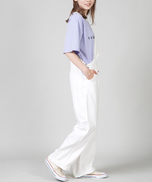 SPINNS（スピンズ）の「【ゆったりシルエット】ツイル配色ステッチオーバーオール（サロペット/オーバーオール・レディース・ホワイト/モカ/アイボリー/ブラック・ONESIZE）」の8枚目の写真