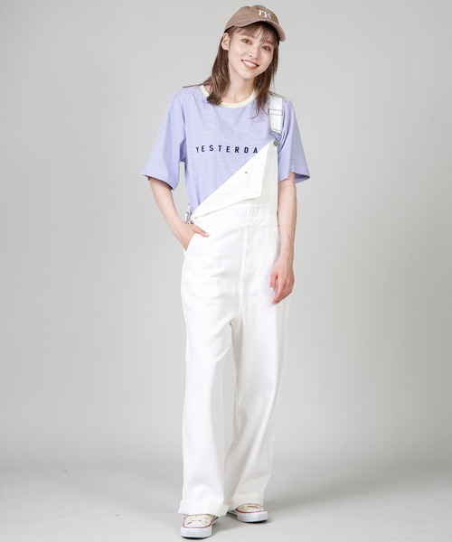 SPINNS（スピンズ）の「【ゆったりシルエット】ツイル配色ステッチオーバーオール（サロペット/オーバーオール・レディース・ホワイト/モカ/アイボリー/ブラック・ONESIZE）」の12枚目の写真