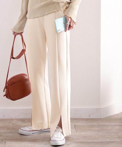 classicalelf（クラシカルエルフ）の「今っぽ美脚フレア。スリットが目を惹く、ポンチカットソーパンツ（その他パンツ・レディース・ブラック/モカ/ホワイト系その他・SMALL/MEDIUM/LARGE/X-LARGE）」の7枚目の写真