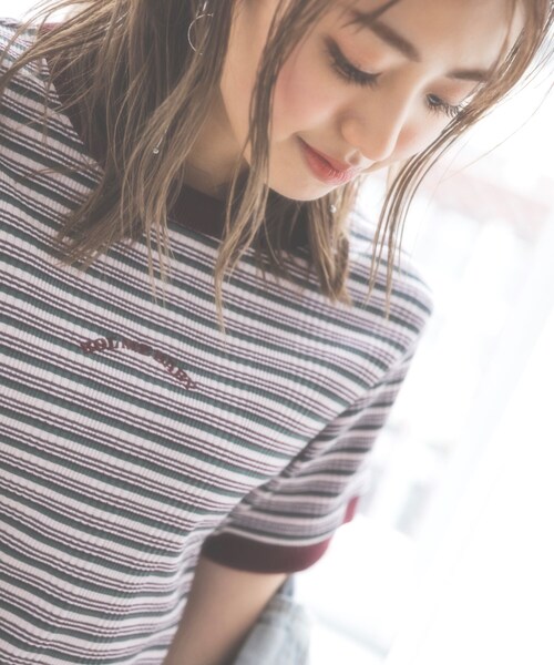 KOL ME BABY(コルミーベイビー)の「◆Multi-border TOPS(Tシャツ/カットソー・レディース・ブラウン系/ボルドー/サックスブルー・00)」の4枚目の写真