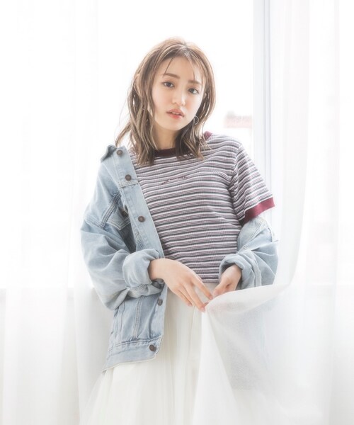KOL ME BABY(コルミーベイビー)の「◆Multi-border TOPS(Tシャツ/カットソー・レディース・ブラウン系/ボルドー/サックスブルー・00)」の15枚目の写真