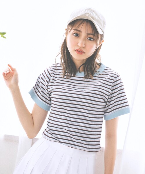 KOL ME BABY(コルミーベイビー)の「◆Multi-border TOPS(Tシャツ/カットソー・レディース・ブラウン系/ボルドー/サックスブルー・00)」の5枚目の写真