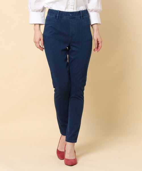 ニットデニムスリムパンツ ネイビー