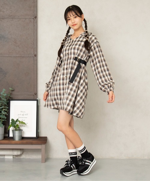 PINKHUNT（ピンクハント）の「PINKHUNT サイドベルトチェックワンピース 5846K（ワンピース・キッズ・パープル/ブラック・130cm/160cm/150cm/140cm/120cm）」の5枚目の写真