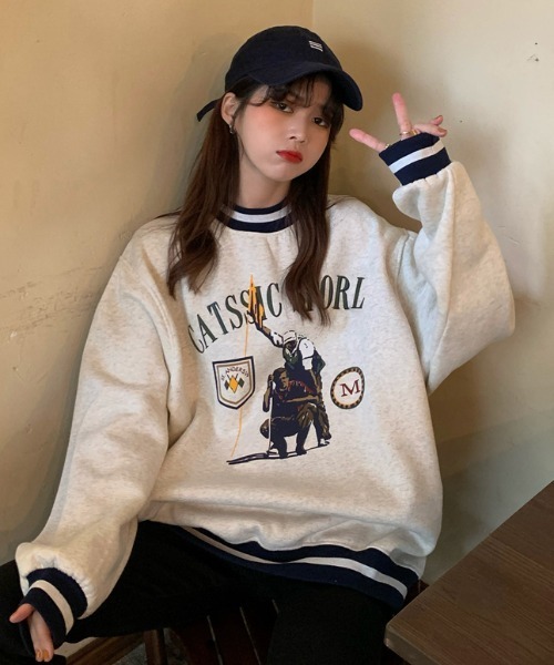 MANGROVE（マングローブ）の「ラインリブGolfロゴプリントルーズトレーナー（スウェット・レディース・ライトグレー・FREE）」の3枚目の写真