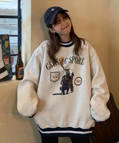 MANGROVE（マングローブ）の「ラインリブGolfロゴプリントルーズトレーナー（スウェット・レディース・ライトグレー・FREE）」の4枚目の写真