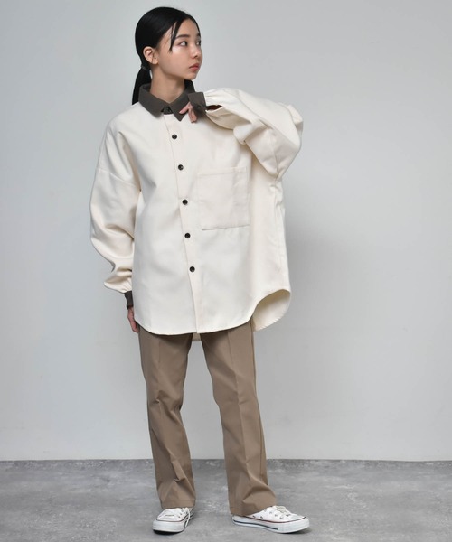 セール】襟コーデュロイ メルトン袖ギャザービッグシャツ（シャツ