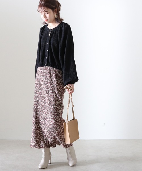 Cheek（チーク）の「花柄プリーツタイトスカート（スカート・レディース・グレー/ブラウン/ピンク・FREE）」の5枚目の写真