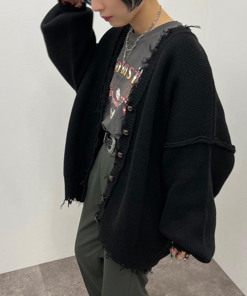 apres jour mignon（アプレジュールミニョン）の「ダメージニットカーディガン【ZOZOTOWN限定アイテム】（カーディガン/ボレロ・レディース・ブラック/ボルドー/アイボリー/オレンジ/ブルー/ダークグリーン/グリーン・X-LARGE/フリー）」の20枚目の写真