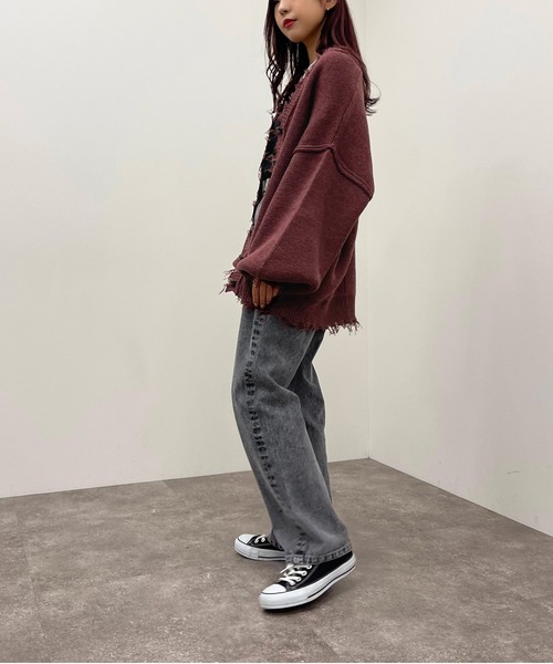 apres jour mignon（アプレジュールミニョン）の「ダメージニットカーディガン【ZOZOTOWN限定アイテム】（カーディガン/ボレロ・レディース・ブラック/ボルドー/アイボリー/オレンジ/ブルー/ダークグリーン/グリーン・X-LARGE/フリー）」の9枚目の写真