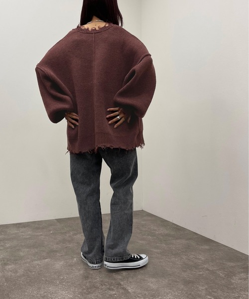 apres jour mignon（アプレジュールミニョン）の「ダメージニットカーディガン【ZOZOTOWN限定アイテム】（カーディガン/ボレロ・レディース・ブラック/ボルドー/アイボリー/オレンジ/ブルー/ダークグリーン/グリーン・X-LARGE/フリー）」の10枚目の写真