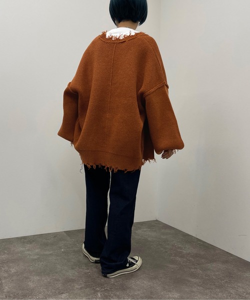 apres jour mignon（アプレジュールミニョン）の「ダメージニットカーディガン【ZOZOTOWN限定アイテム】（カーディガン/ボレロ・レディース・ブラック/ボルドー/アイボリー/オレンジ/ブルー/ダークグリーン/グリーン・X-LARGE/フリー）」の17枚目の写真