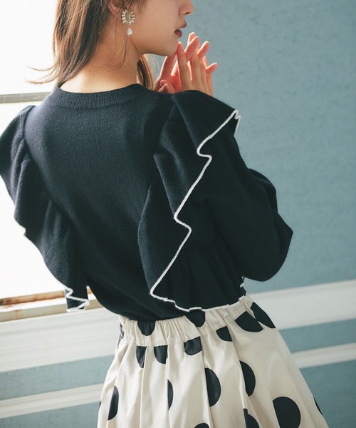 tocco closet（トッコ　クローゼット）の「配色ライン入りフリルニットプルオーバー（ニット/セーター・レディース・ブラック/グレー/アイボリー・M）」の17枚目の写真