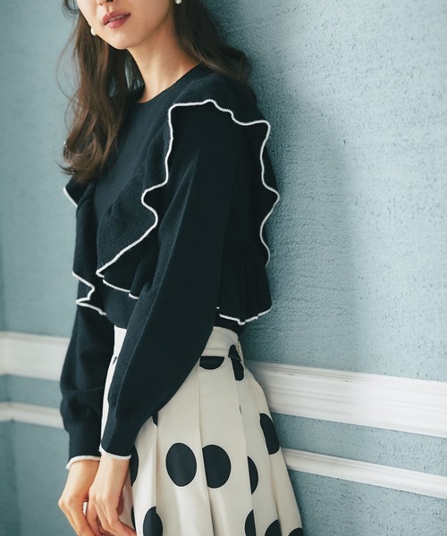 tocco closet（トッコ　クローゼット）の「配色ライン入りフリルニットプルオーバー（ニット/セーター・レディース・ブラック/グレー/アイボリー・M）」の13枚目の写真