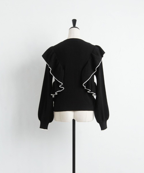 tocco closet（トッコ　クローゼット）の「配色ライン入りフリルニットプルオーバー（ニット/セーター・レディース・ブラック/グレー/アイボリー・M）」の12枚目の写真