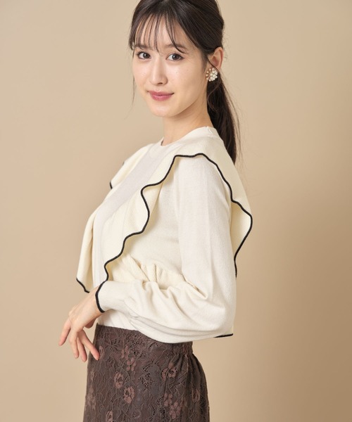 tocco closet（トッコ　クローゼット）の「配色ライン入りフリルニットプルオーバー（ニット/セーター・レディース・ブラック/グレー/アイボリー・M）」の21枚目の写真