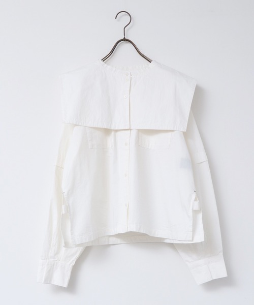 khakito（カーキト）の「綿100% セーラーカラー付き 袖タック スタンドカラーシャツ（シャツ/ブラウス・レディース・ホワイト/ブラック/ベージュ・FREE）」の15枚目の写真