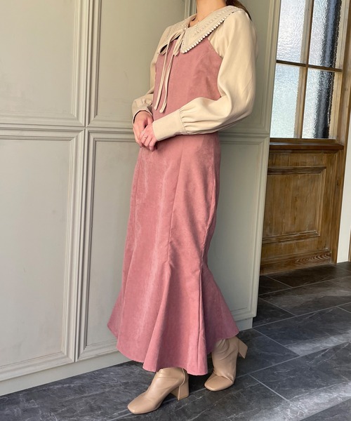 JUNOAH(ジュノア)の「スエードマーメイドキャミワンピース(ワンピース・レディース・ブラック/ネイビー/ピンクベージュ/グリーン系その他/ベージュ系その他/ダークブラウン・MEDIUM/X-LARGE/LARGE)」の21枚目の写真