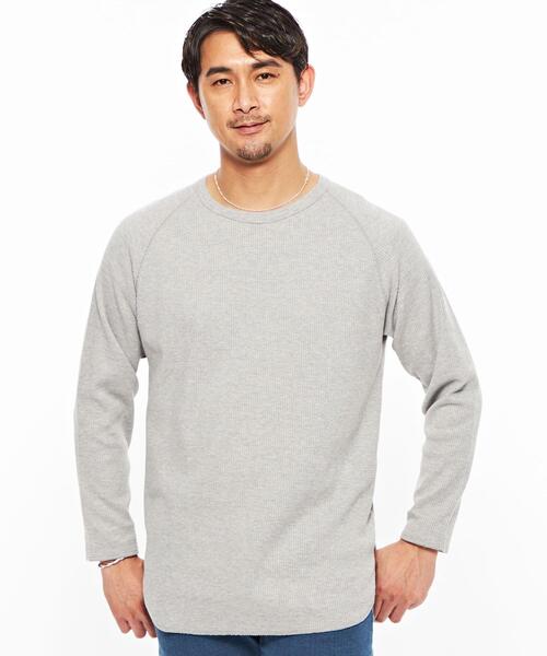 green label relaxing(グリーンレーベルリラクシング)の「ドライワッフル クルーネック 長袖 カットソー -吸水速乾- OVLG(Tシャツ/カットソー・メンズ・ホワイト/グレー/ブラック/ベージュ・M/S/XL/L/XS/XXL)」の3枚目の写真