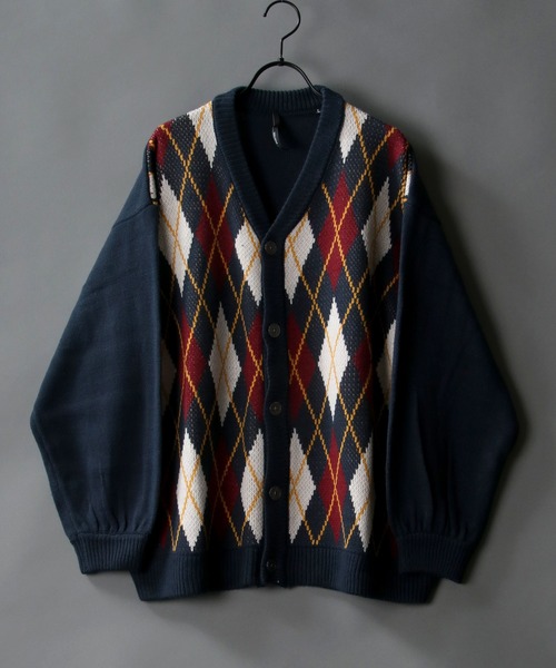 SITRY（シトリー）の「Balloon Sleeve Big silhouette Argyle Knit Cardigan/バルーンスリーブ ビッグシルエット アーガイル ニット カーディガン/カーデ（カーディガン/ボレロ・メンズ・ネイビー/グリーン/チャコールグレー/ブラウン・XL/M/L）」の4枚目の写真