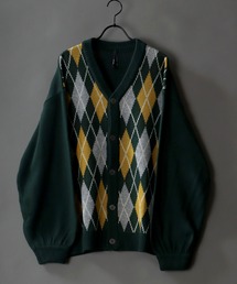 SITRYiVg[jBalloon Sleeve Big silhouette Argyle Knit Cardigan/o[X[u rbOVGbg A[KC jbg J[fBK/J[fiJ[fBK/{j