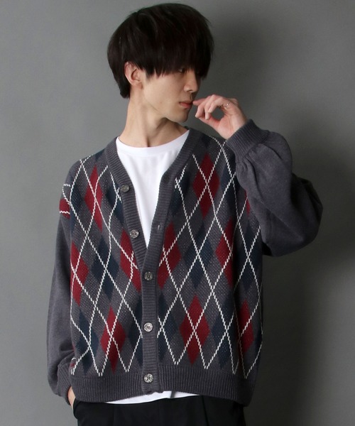 SITRY（シトリー）の「Balloon Sleeve Big silhouette Argyle Knit Cardigan/バルーンスリーブ ビッグシルエット アーガイル ニット カーディガン/カーデ（カーディガン/ボレロ・メンズ・ネイビー/グリーン/チャコールグレー/ブラウン・XL/M/L）」の13枚目の写真