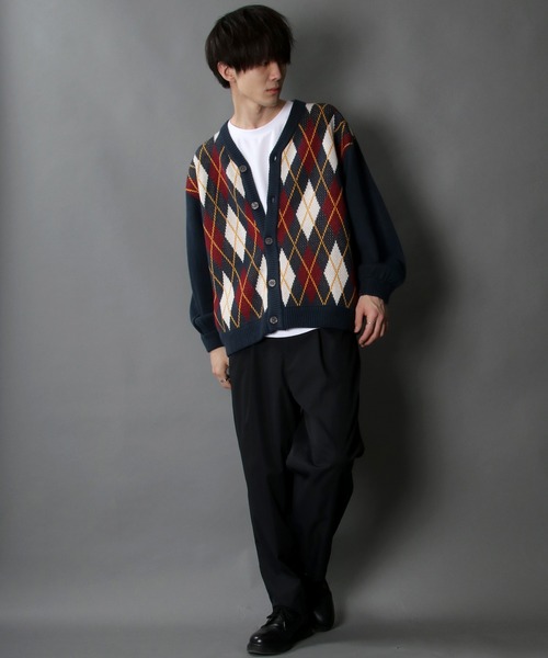 SITRY（シトリー）の「Balloon Sleeve Big silhouette Argyle Knit Cardigan/バルーンスリーブ ビッグシルエット アーガイル ニット カーディガン/カーデ（カーディガン/ボレロ・メンズ・ネイビー/グリーン/チャコールグレー/ブラウン・XL/M/L）」の18枚目の写真