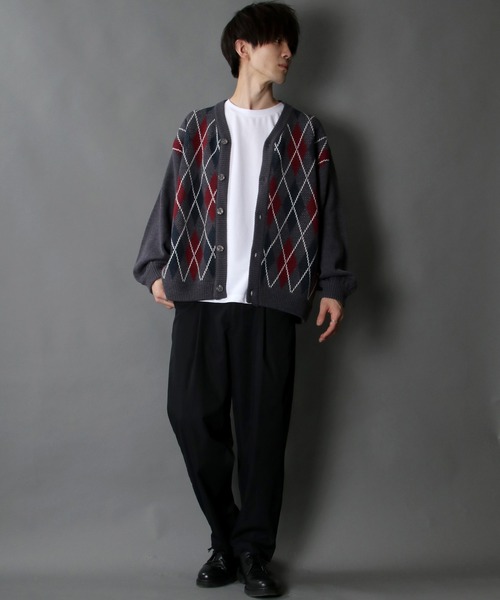 SITRY（シトリー）の「Balloon Sleeve Big silhouette Argyle Knit Cardigan/バルーンスリーブ ビッグシルエット アーガイル ニット カーディガン/カーデ（カーディガン/ボレロ・メンズ・ネイビー/グリーン/チャコールグレー/ブラウン・XL/M/L）」の20枚目の写真