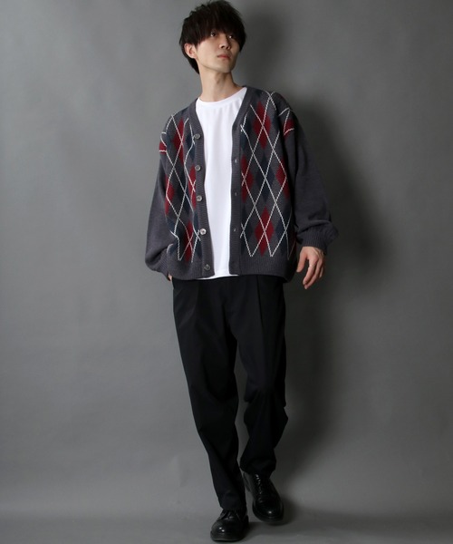 SITRY（シトリー）の「Balloon Sleeve Big silhouette Argyle Knit Cardigan/バルーンスリーブ ビッグシルエット アーガイル ニット カーディガン/カーデ（カーディガン/ボレロ・メンズ・ネイビー/グリーン/チャコールグレー/ブラウン・XL/M/L）」の21枚目の写真