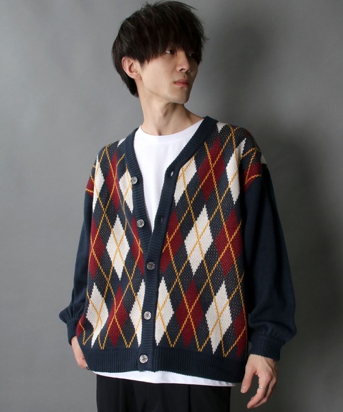 SITRY（シトリー）の「Balloon Sleeve Big silhouette Argyle Knit Cardigan/バルーンスリーブ ビッグシルエット アーガイル ニット カーディガン/カーデ（カーディガン/ボレロ・メンズ・ネイビー/グリーン/チャコールグレー/ブラウン・XL/M/L）」の16枚目の写真