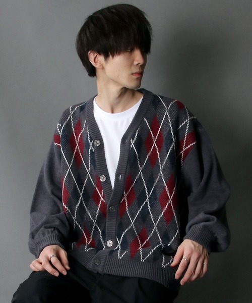 SITRY（シトリー）の「Balloon Sleeve Big silhouette Argyle Knit Cardigan/バルーンスリーブ ビッグシルエット アーガイル ニット カーディガン/カーデ（カーディガン/ボレロ・メンズ・ネイビー/グリーン/チャコールグレー/ブラウン・XL/M/L）」の12枚目の写真