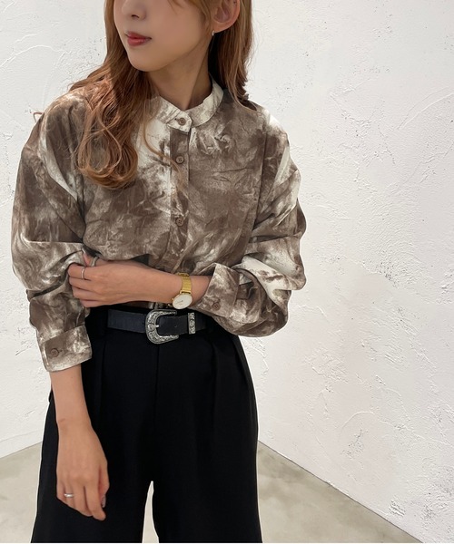 apres jour mignon(アプレジュールミニョン)の「柄バンドカラーシャツ【ZOZOTOWN限定アイテム】(シャツ/ブラウス・レディース・ブラウン系その他/ブラック系その他・フリー/X-LARGE)」の14枚目の写真